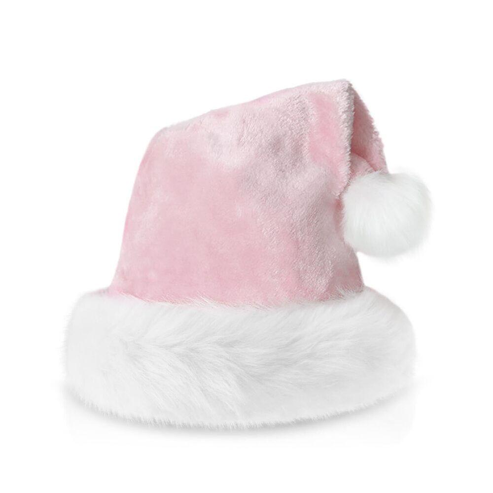 7251 Santa Hat - Pink Xmas Holiday Hat Thickened Soft Velvet Fabric